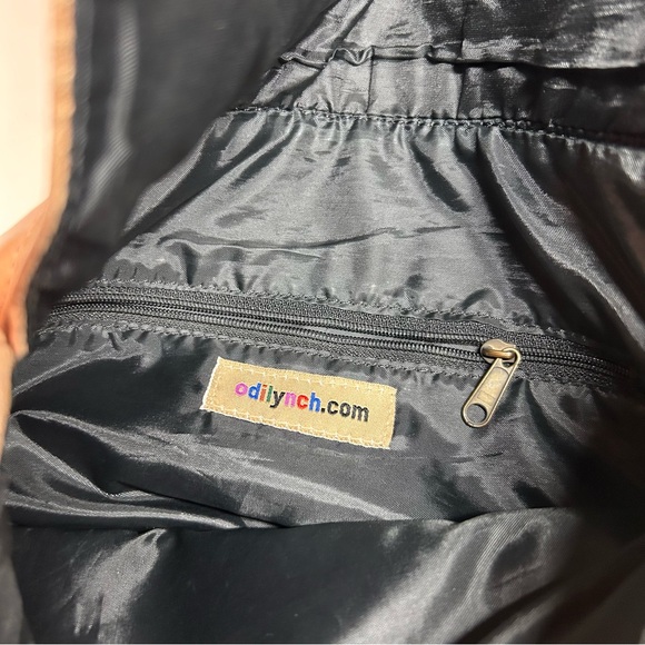 Odilynch Tan Leather Flapover Crossbody, Messenger Bag, Brass Push Lock Closure - Picture 14 of 16